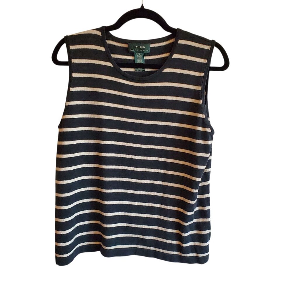 Lauren Ralph Lauren Preppy Sleeveless Silk Blend Striped Blouse XL